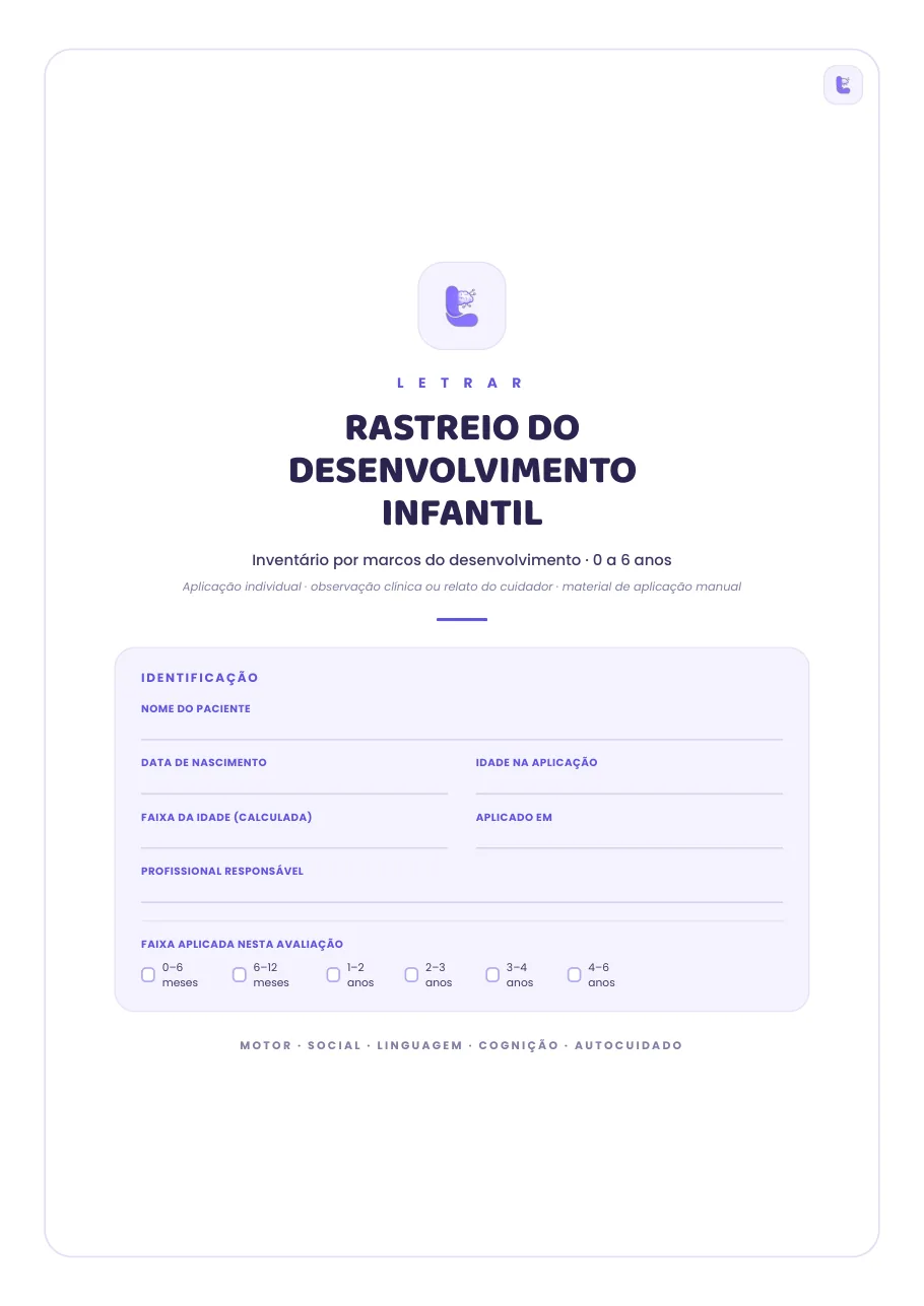 Capa do Rastreio do Desenvolvimento Infantil, um dos 7 instrumentos do kit